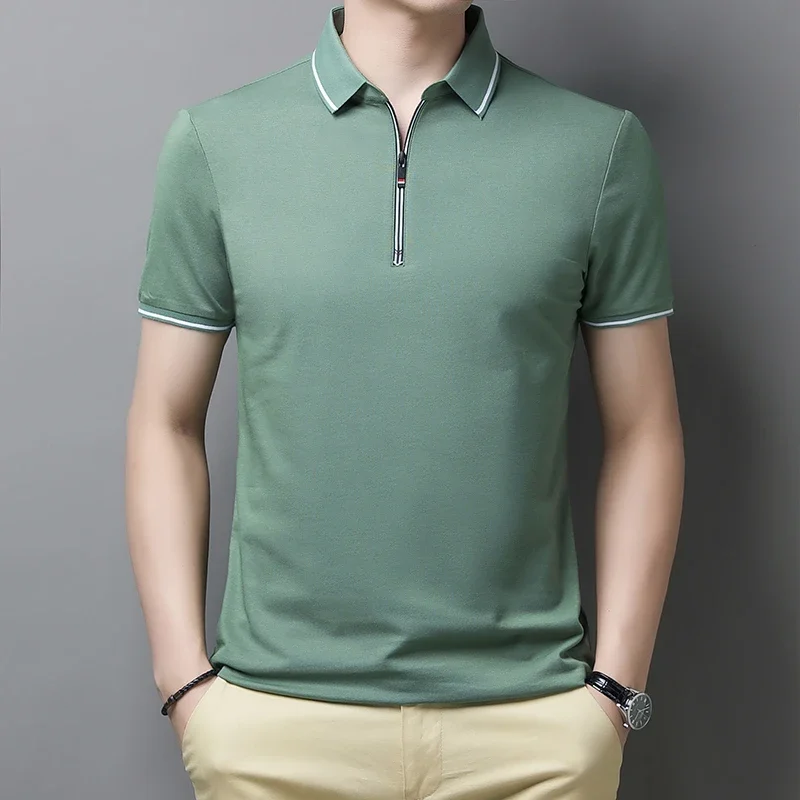 New Men\'s Casual and Fashionable Solid Color Short Sleeved Polo Shirt