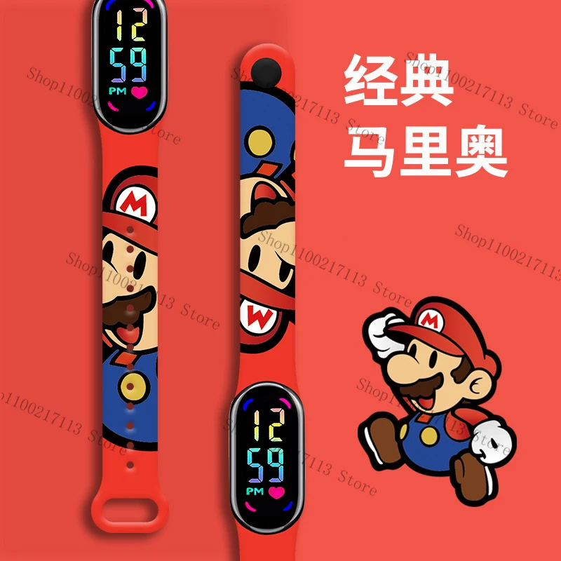 Relojes de Super Mario para niños, figura de Anime, Luigi, reloj de pulsera luminoso, LED táctil, resistente al agua, deportes, juguetes para niños y niñas, reloj de regalo