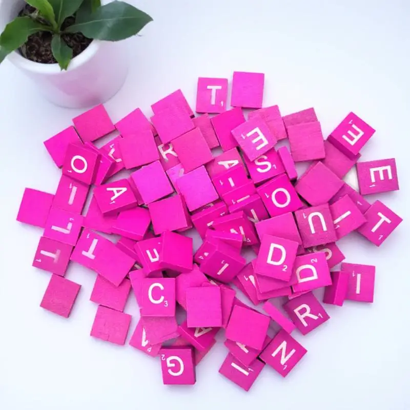 100pcs Alphabet Puzzle Wooden Cubes Natural Rosy Wood Diy Literacy Game Kids Learning Educational Craft Blocks Decor For