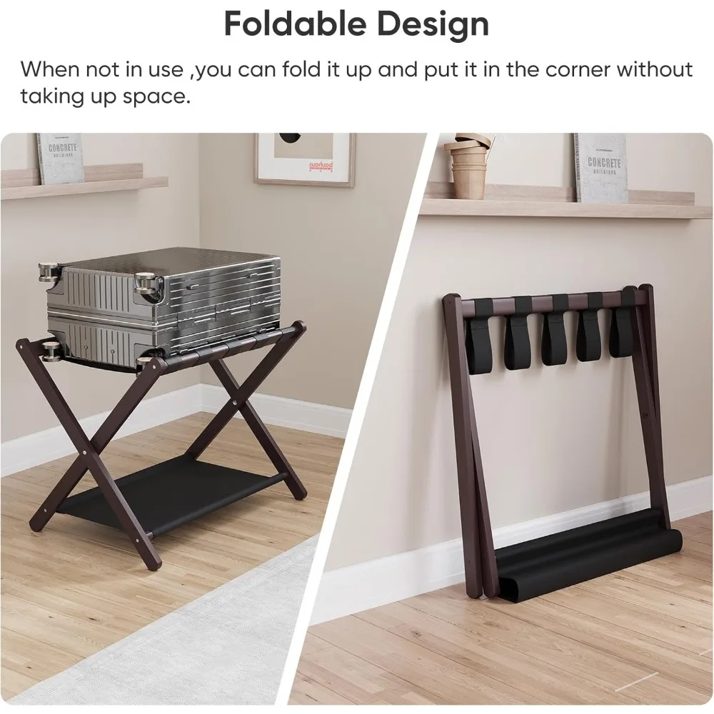 رف أمتعة من الخيزران قابل للطي مع رف تخزين، عبوة من قطعتين، سهل التجميع لاستخدام فندق غرفة النوم #2