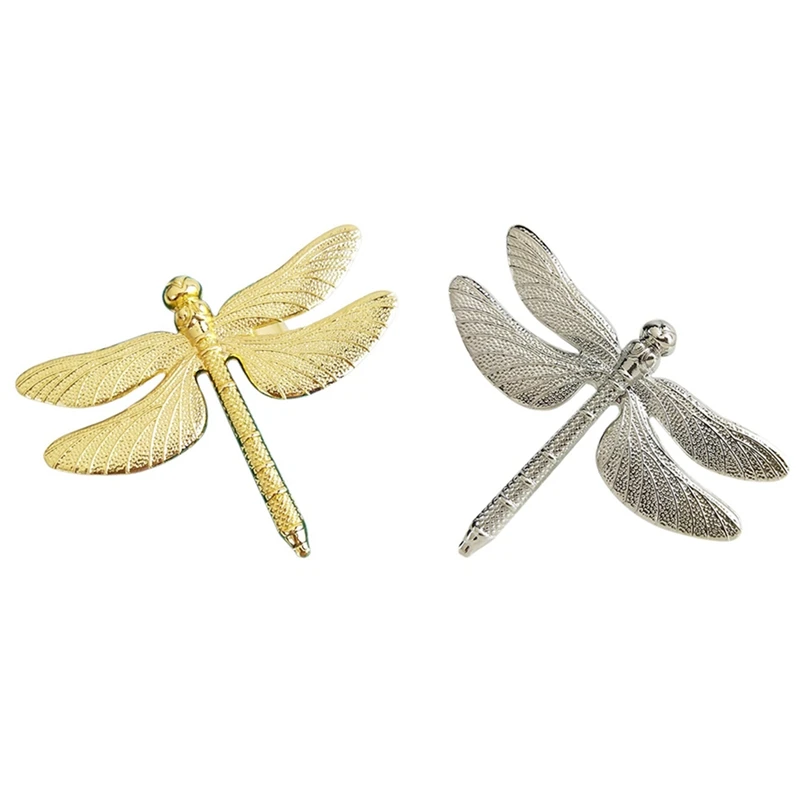 

12PCS Dragonfly Napkin Ring DIY Hotel Wedding Banquet Table Display Metal Napkin Buckle - 6Pcs Gold & 6Pcs Silver