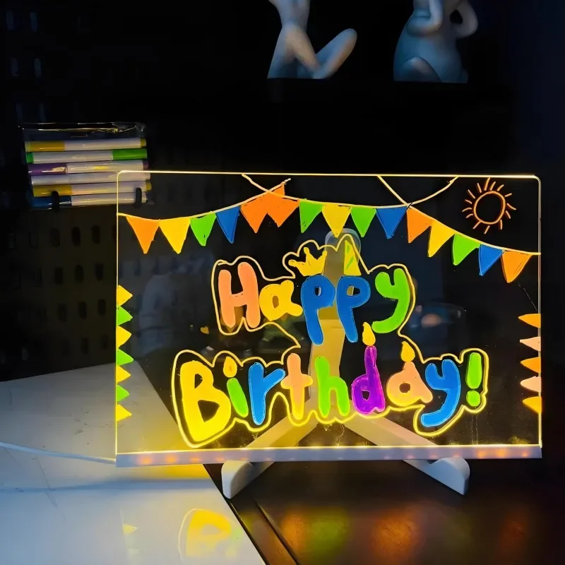 New LED light up acrylic message board Erasable USB Children's Drawing Board CIY for Birthday Gifts Bar Advertising Board