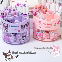 Miniso Sanrio Rotating Pen Holder Storage Box Desk Organizer & Kawaii Sanrio Cinnamoroll Stickers Cute Stationery Storage Girls