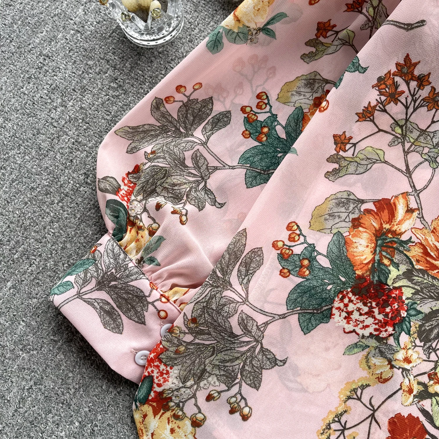 Vintage Elegant Puff Long Sleeve Print Blouse Fashion Shirt Casual Chic Top Fairy Summer Women Shirt