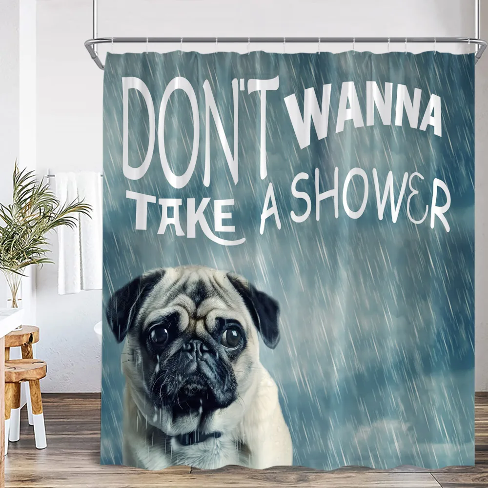 Funny Dog Shower Curtain Animal Print Hello Summer Home Decoration for Bathroom Polyester Fabric Bath Curtain with Plastic Hook