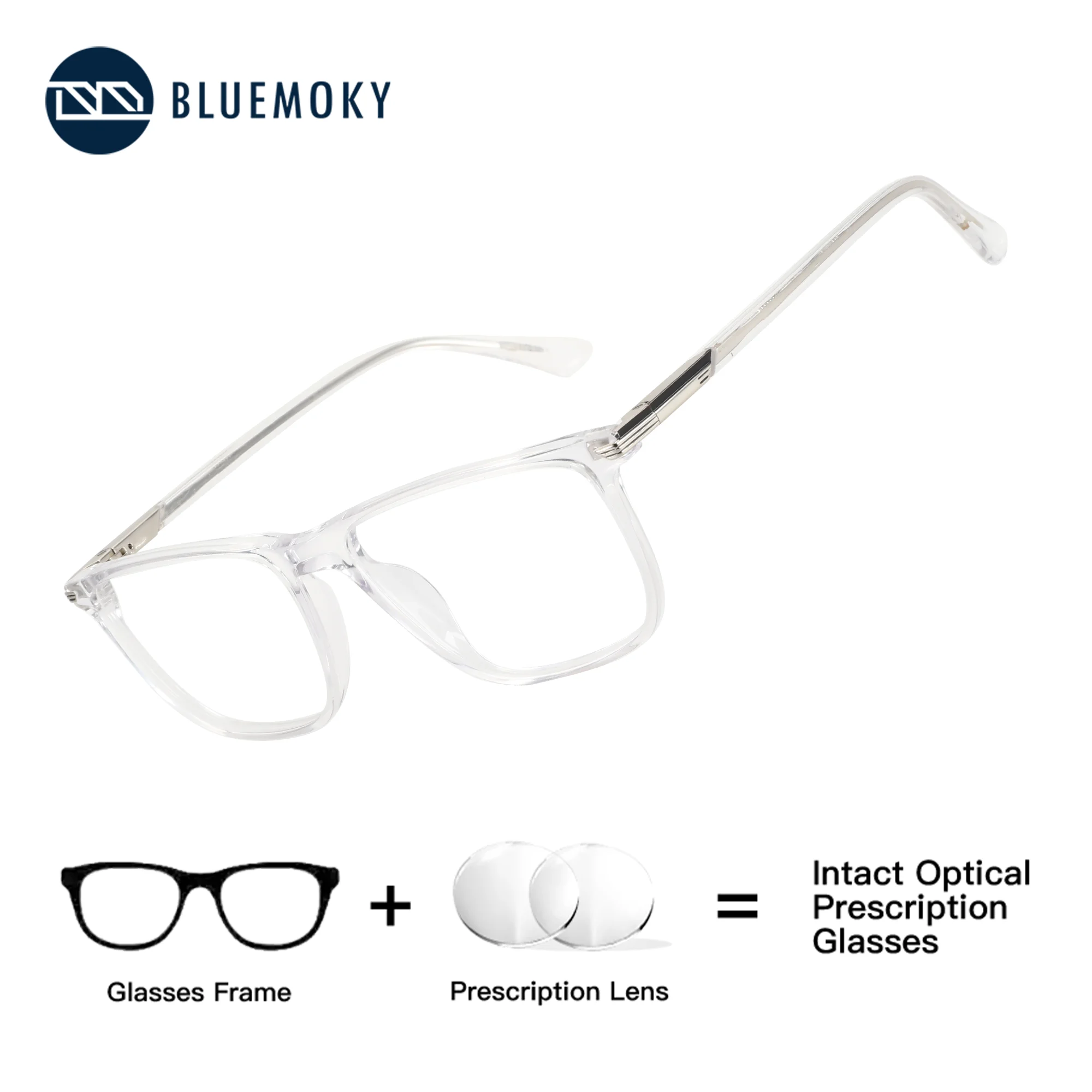 

BLUEMOKY Handmade Acetate Square Custom Prescription Glasses, Men Optical Photochromic Multifocal Lenses, Correct Vision Myopia