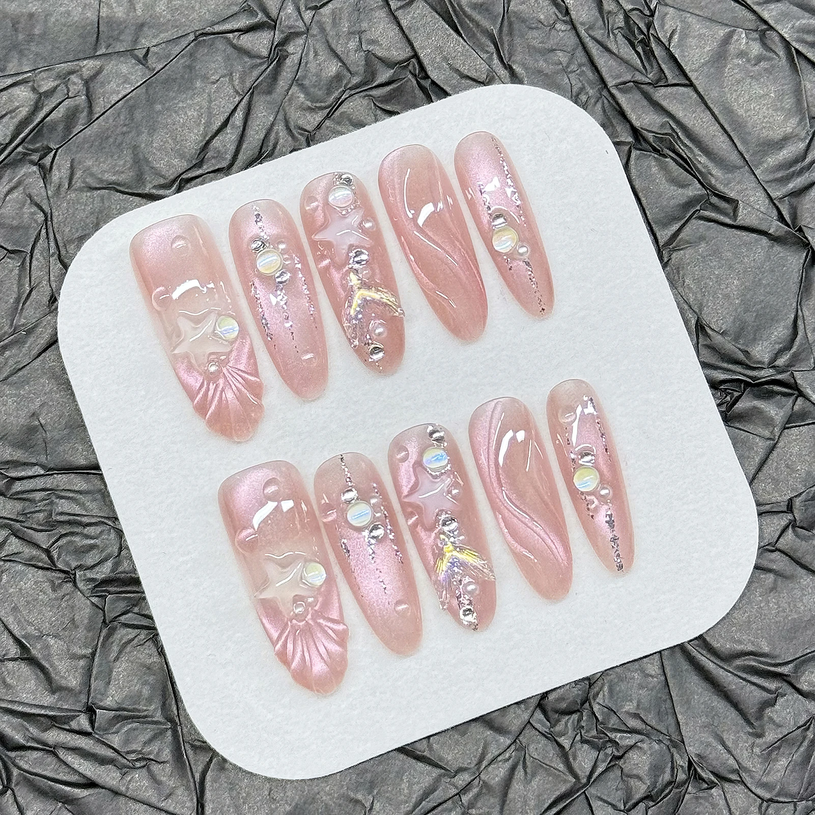 

10 шт. сказочные бабочки со стразами, накладные ногти в летнем океанском стиле, искусственные ногти ручной работы, женские свадебные накладные ногти «сделай сам»