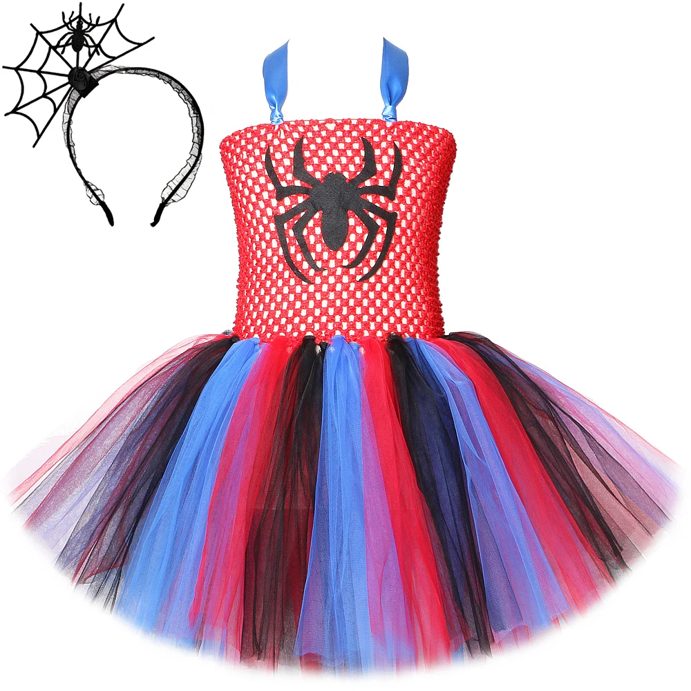 Halloween Spider Costumes for Girls Carnival Party Fancy Tutu Dress with Spiderweb Kids Hallowmas Outfit Children Scary Clothes