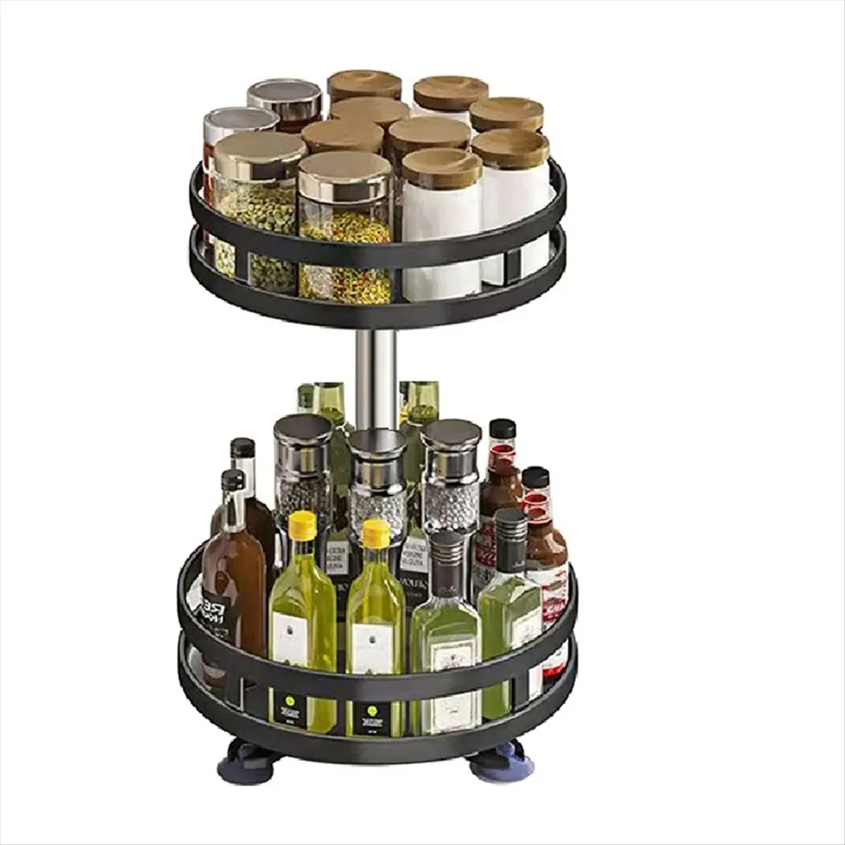 【ABFS】360-Degree Rotating Seasoning Rack Non-Slip Carbon Steel Storage Tray for Storage Tank Seasoning Kitchen Parts B