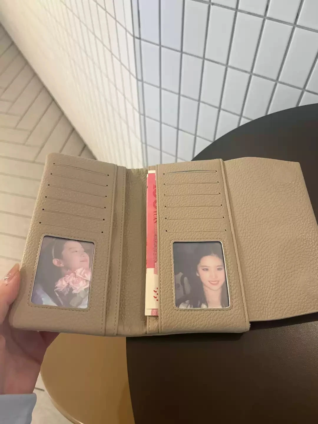 Women Trifold Long Lychee Grain PU Wallet Multi Card Slots Photo Window Zipper Coin Pocket Large Capacity Ladies Clutch Purse