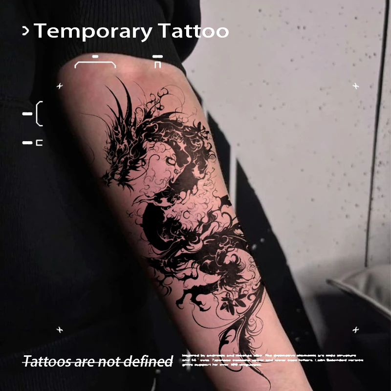 

Dark Aesthetic Chinese Dragon Temporary Tattoo Stickers Long Lasting Herbal Juice Tattoo for Men Arm Half Sleeve Body Art