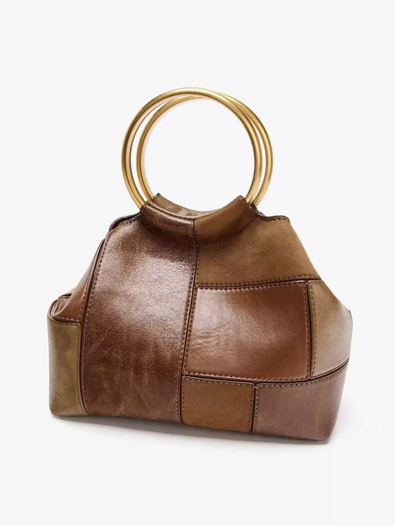 Casual Minimalist Color Block Women's Hard  Tote Bag Winter Caramel Color Handbag Soft Handle Detachable Shoulder Strap