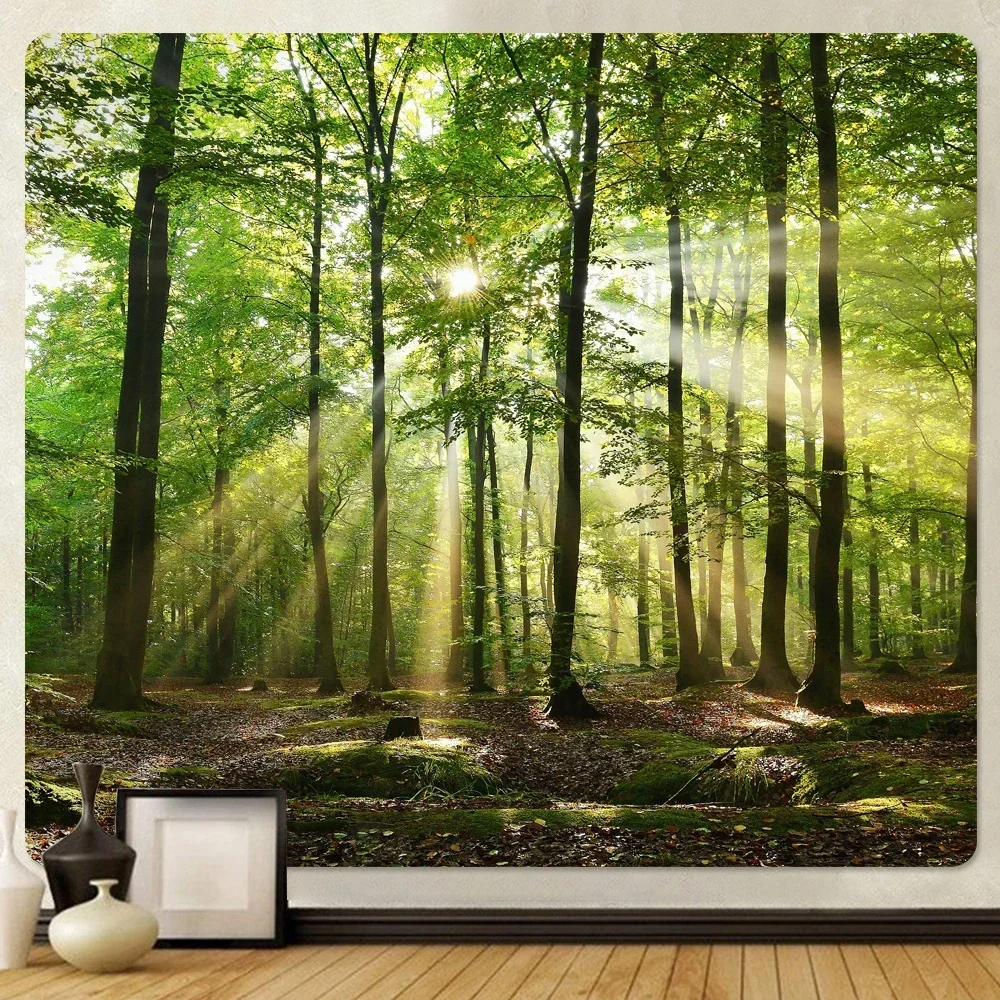 Green Forest Large Size Psychedelic Scene Home Decor Tapestry Wall Hanging Boho Room Decor Hippie Sheets Beach Mat