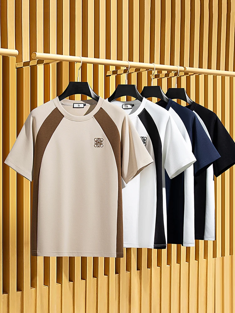 JSBD-NZ Summer fashion trend Personality contrast color splicing ice silk stretch comfort short sleeve men\'s casual sports suit