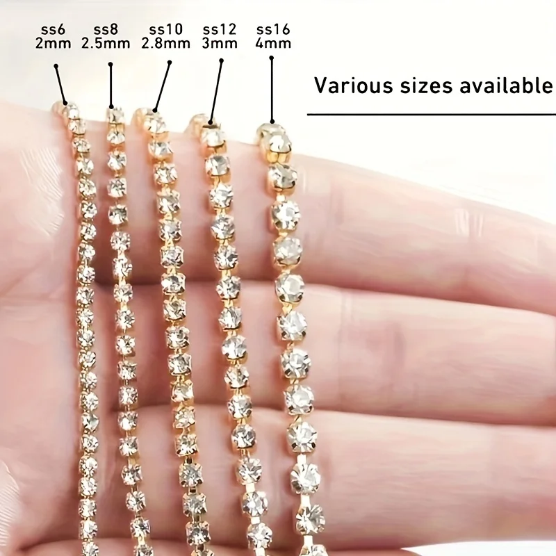10 metri catena di strass bordo base argentata cristallo scintillante per vestiti decorazione gioielli fai da te cucire su colla sull'uso SS6-SS16