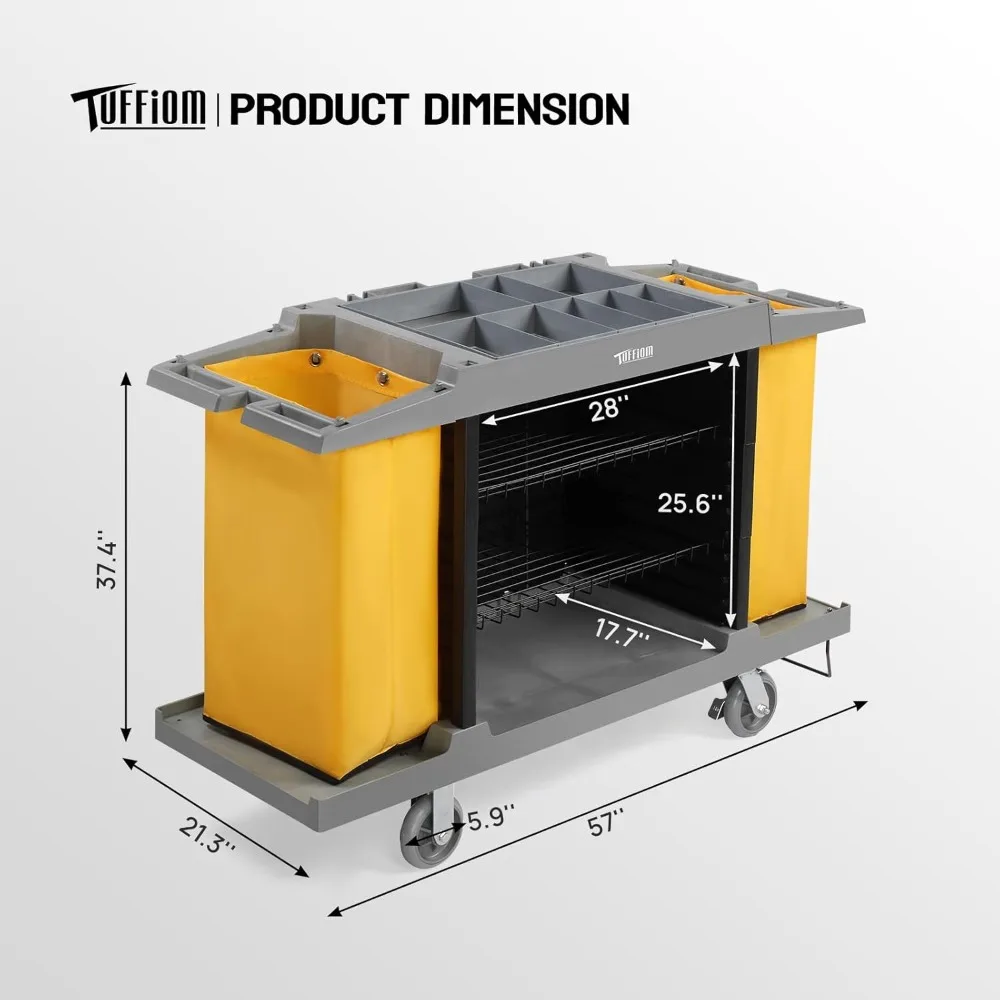 عربة التدبير المنزلي للفندق والعجلات، عربة التنظيف التجارية متعددة الوظائف بقدرة 154 رطلاً مع أكياس فينيل ذات سعة كبيرة، شركة