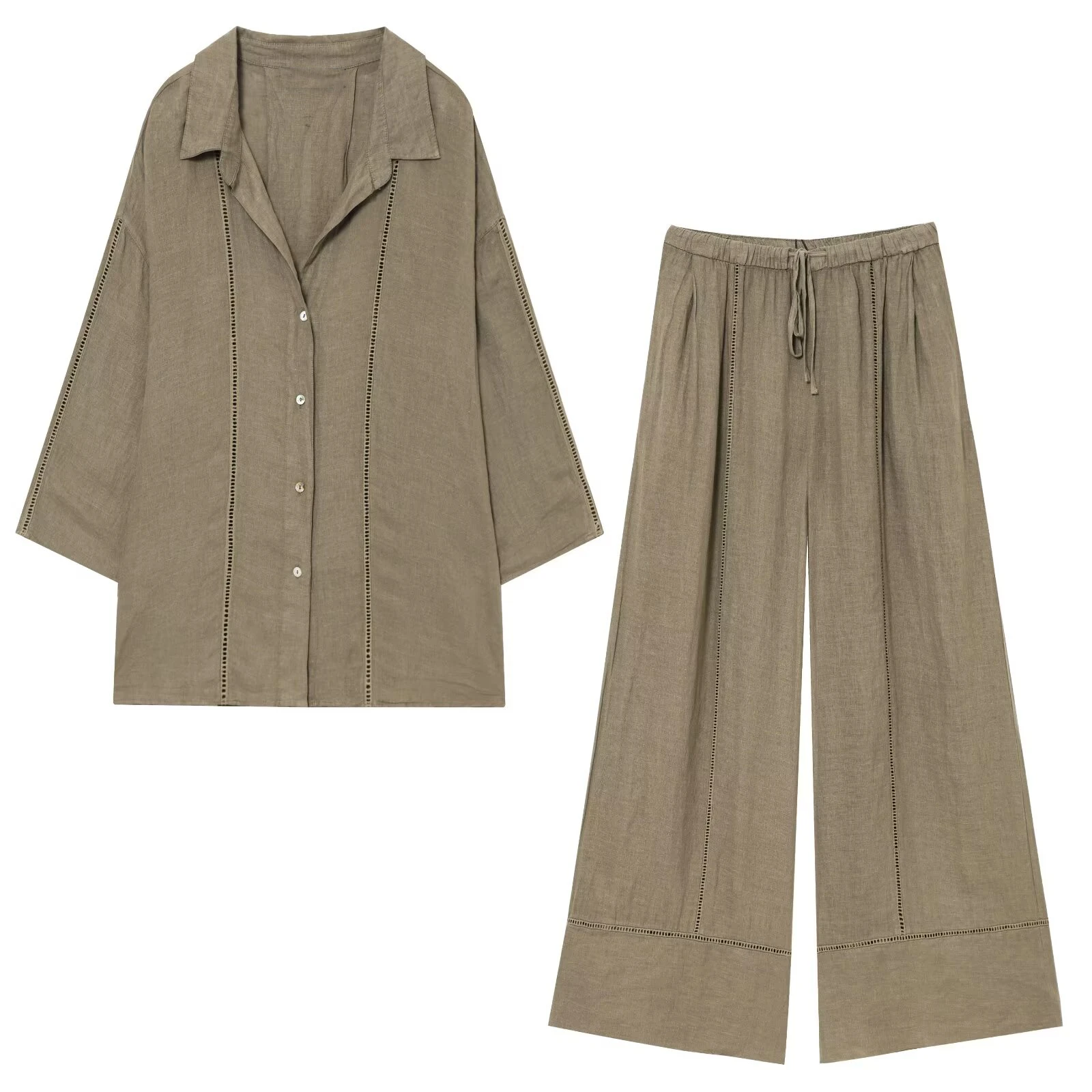 

Taop&Za women's clothing 2025 summer new linen long-sleeved casual shirt 4043058 + trousers 4043059