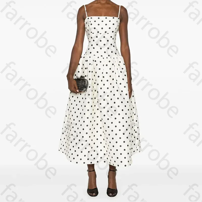 

Customized Elegant Spaghetti Straps Evening Dress A-Line Polka Dot Print Backless Prom Gowns Women Wedding Guest Party Dresses