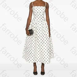 Customized Elegant Spaghetti Straps Evening Dress A-Line Polka Dot Print Backless Prom Gowns Women Wedding Guest Party Dresses