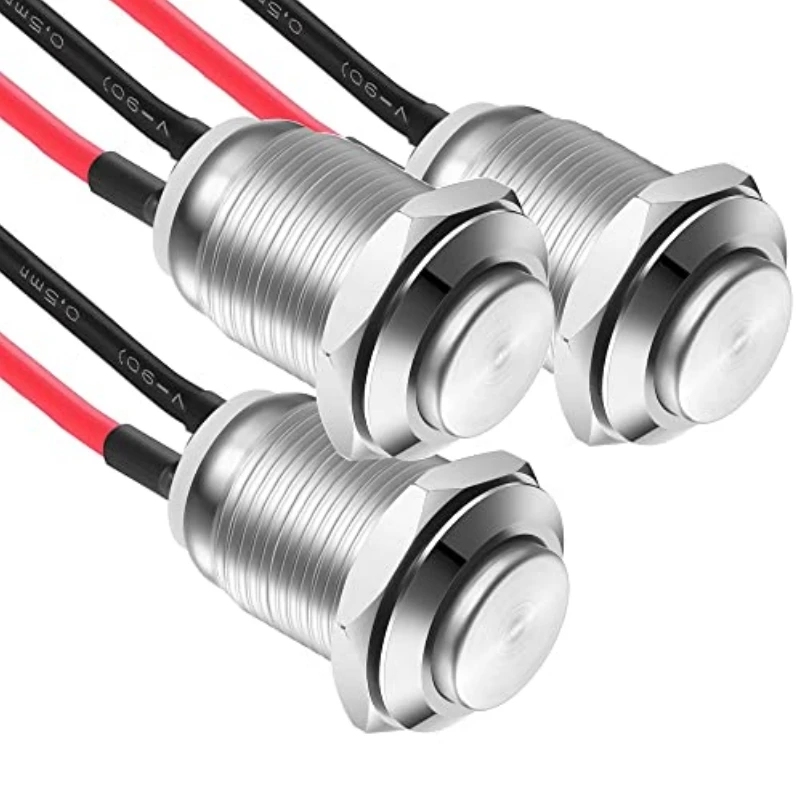12mm Momentary Push Button Switch 12V Metal Waterproof Pushbutton Switch Silver Normally Open (ON) Off 2 Pin SPST