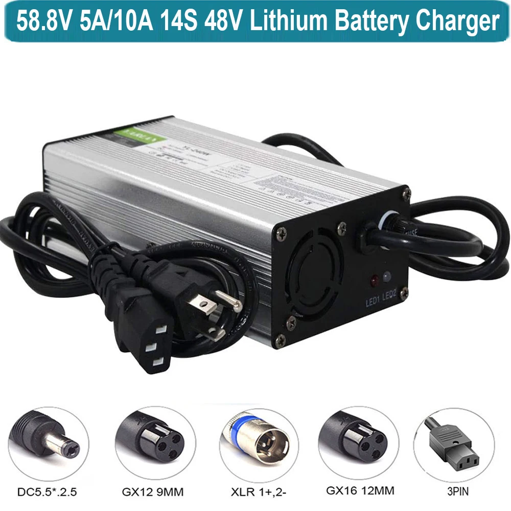 58.8V 5A 10A ebike Charger 51.8V/50V/52V Li-ion Scooter Battery Charger Lithium Battery E-Bike/Boat/Motorcycle Battery Charger