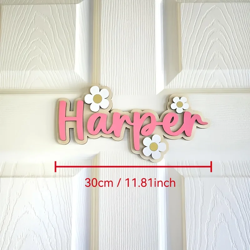 A double-layer letter wooden custom surname brand, with cute floral decorations on the wall, perfect birthday gift image 6