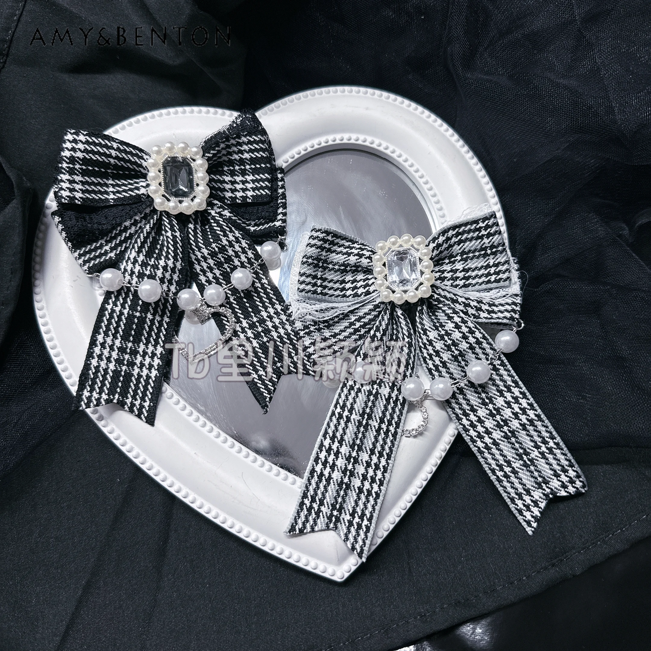 

Japanese Sweet Cute Plaid Hairpin Mine Series Mass Production Handmade Hair Accessories Bow Rhinestone Lizlisa Hair Accessories