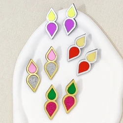 KUGUYS Color Contrast Water Drop Stud Earrings for Women Mirror Glitter Acrylic Fashion Jewelry