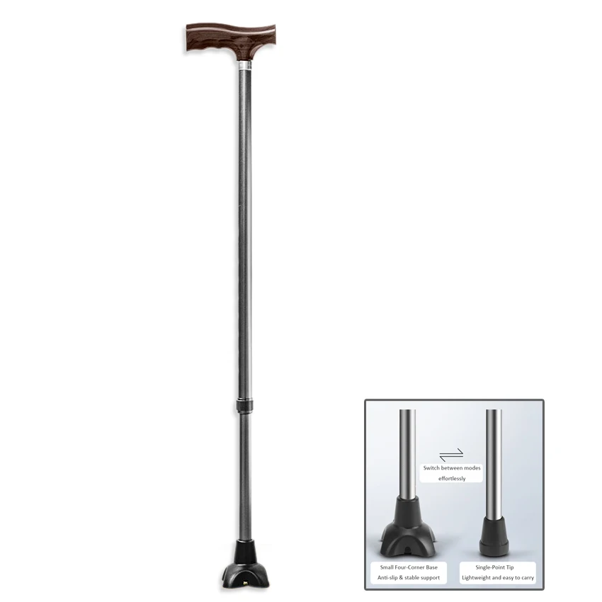 

YU821B Protable Walking Cane Adjustable Height Anti Slip Lightweight Retractable Senior Walking Stick with Two Base