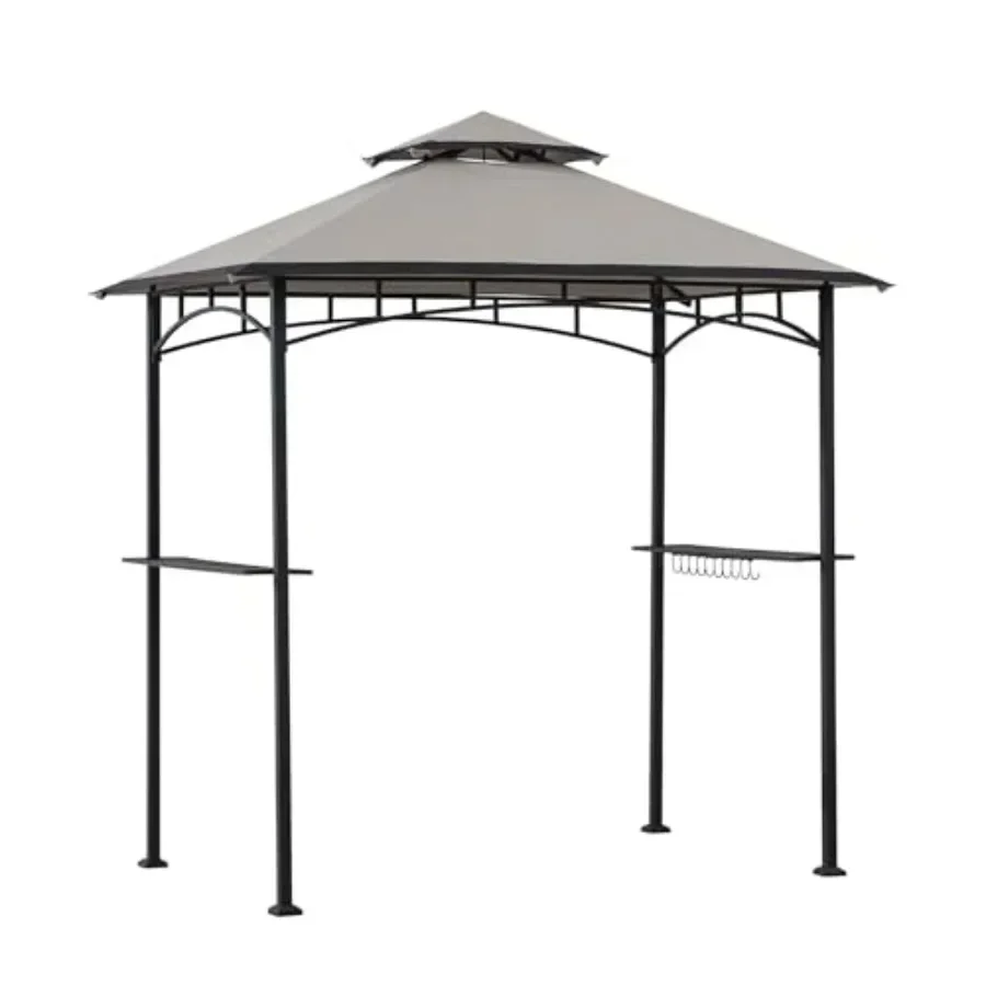 8 x 5 ft Grill Gazebo with Double Tiered  Roof Black Steel Fe Grill Gazebo for Outdoor Patio Garden and Backyard Activities Bei