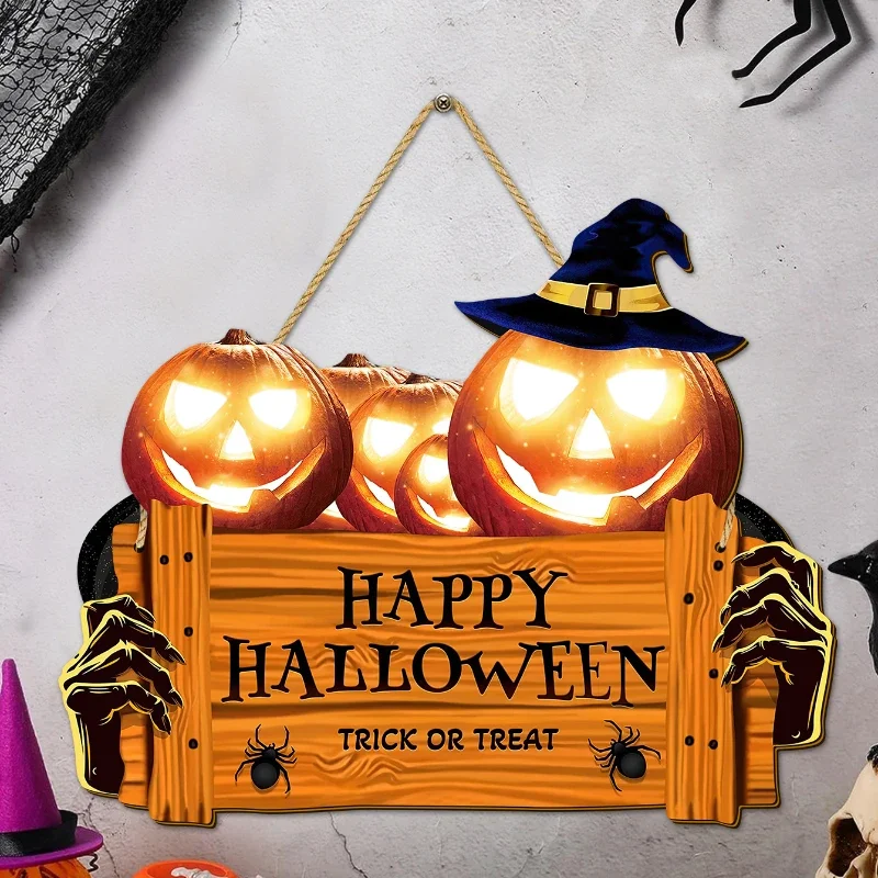 

Happy Halloween Wooden Sign, Pumpkin with Hat Wooden Sign, Suitable for Home Wall Room Cafe Shop Party Holiday Decoration