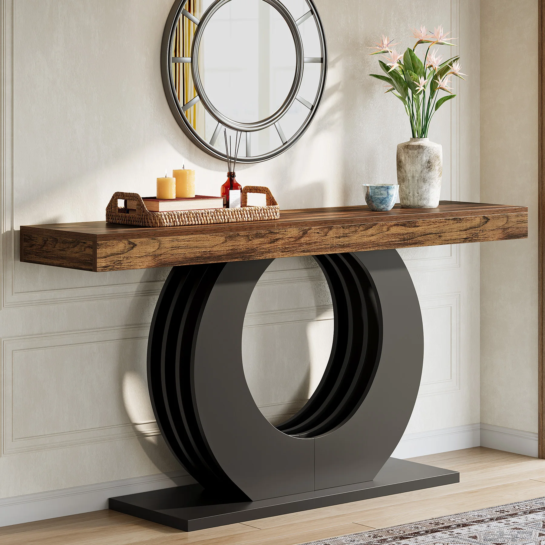 

Wood Console Sofa Table, 63-Inch Rustic Industrial Farmhouse Entryway Table, Narrow Long Couch Console Behind Sofa