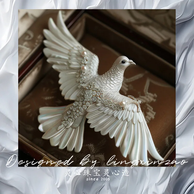 Lingxin Jewelry Designer's original custom-made dove brooch Chinese aesthetic clothing accessories, corsages, and jewelry