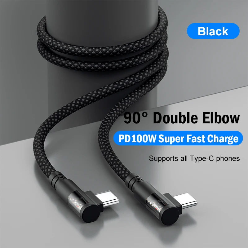 Elbow Pd 100W Type-C Fast Charging Cable Gaming Pd Fast Charging Data Cable for Iphone 15 Huawei Xiaomi Millet Oppo Mobile Phone