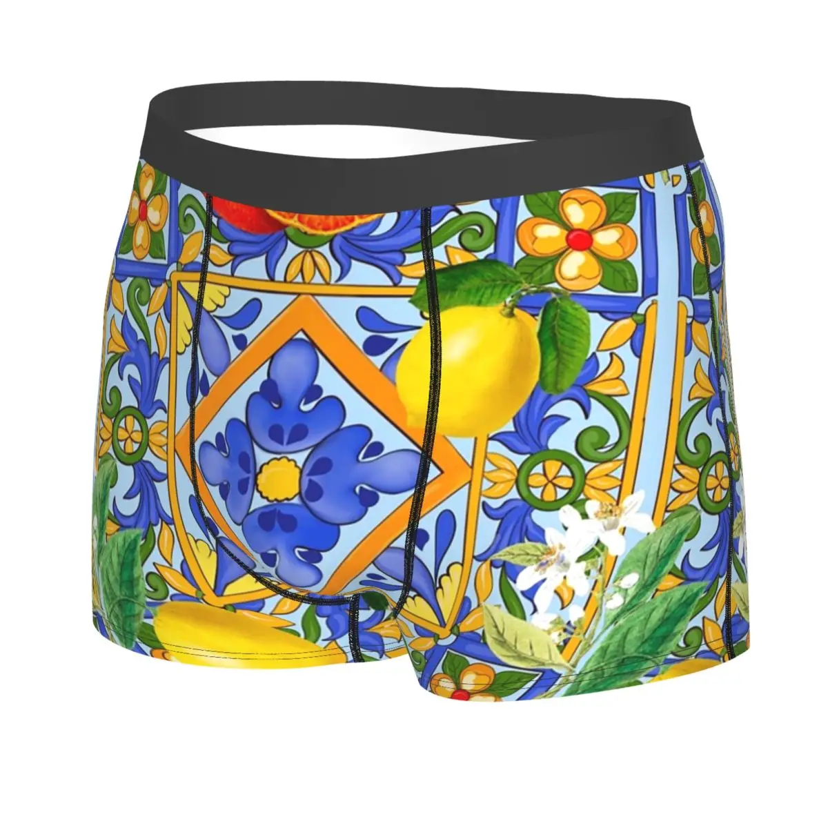 Custom Novelty Mediterranean Summer Lemons Sicilian Tiles Boxers Shorts Panties Men's Underpants Comfortable Briefs Underwear