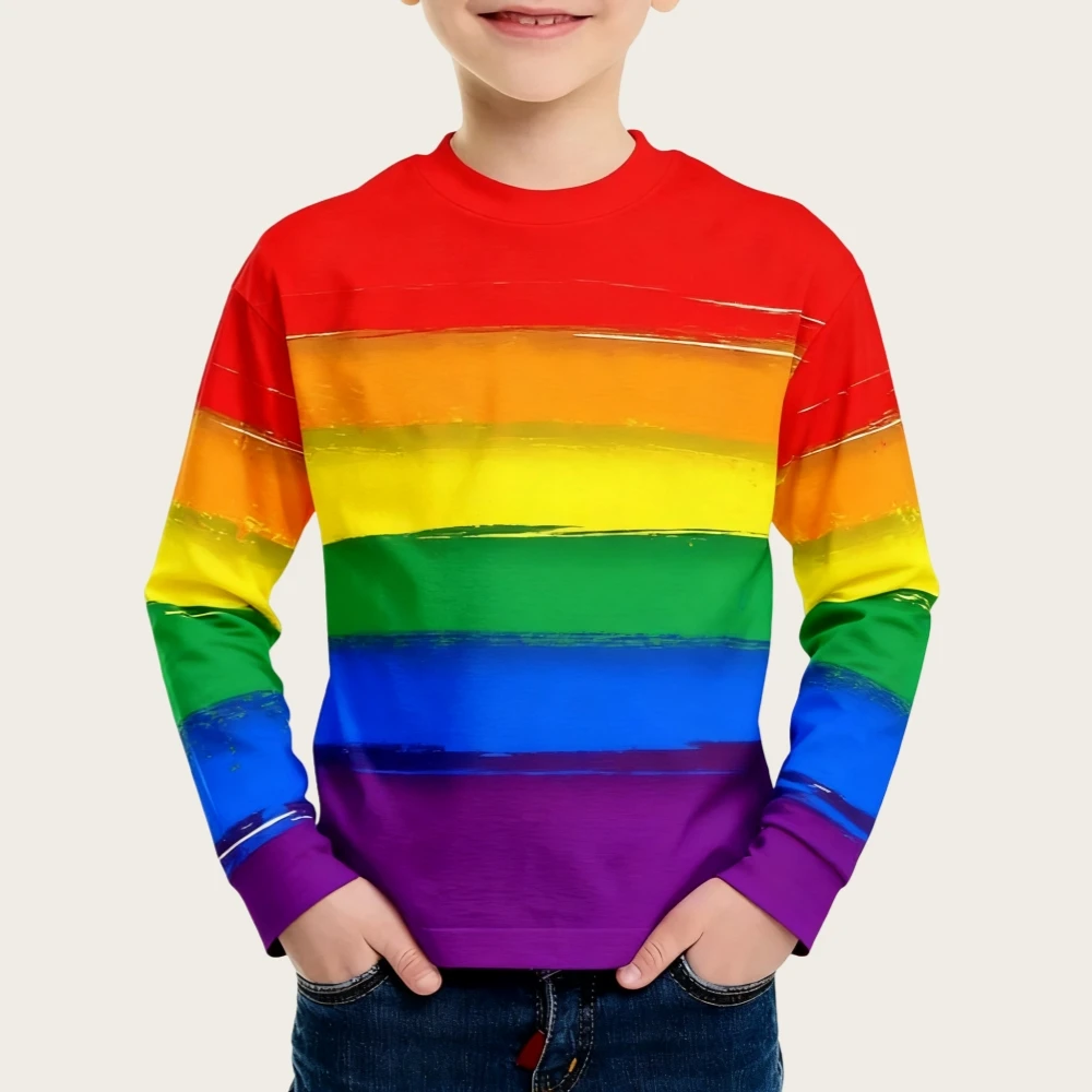 

Kids Boy Clothes Rainbow Summer Long Sleeves Streetwear Top Outdoor Clothes Children child Adult children long sleeved Tshirt