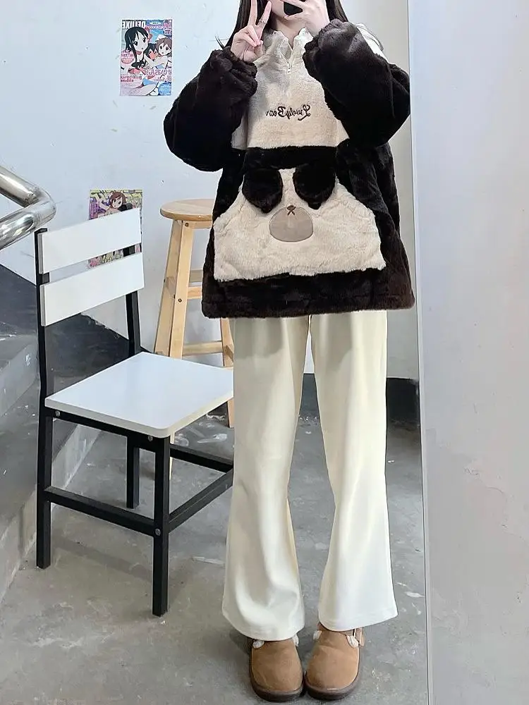 

Мягкий свитер с принтом милого кролика и медведя, женский свободный удлиненный топ на осень, из мягкого полиэстера, комфортный крой