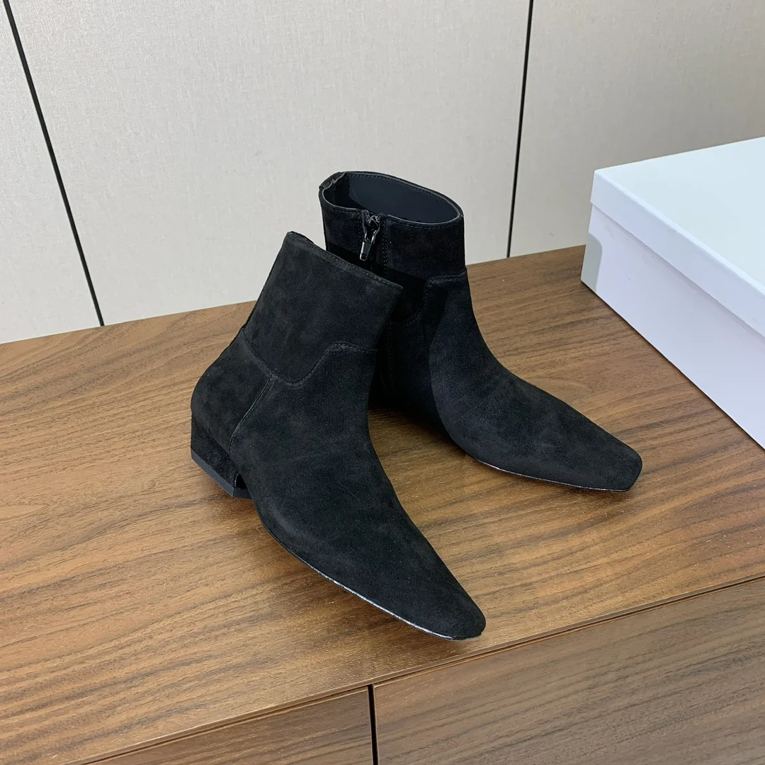 

25 Winter autumn suede leather ankle short boots tassel washed vintage Chelsea pleated handmade shoes boots booties