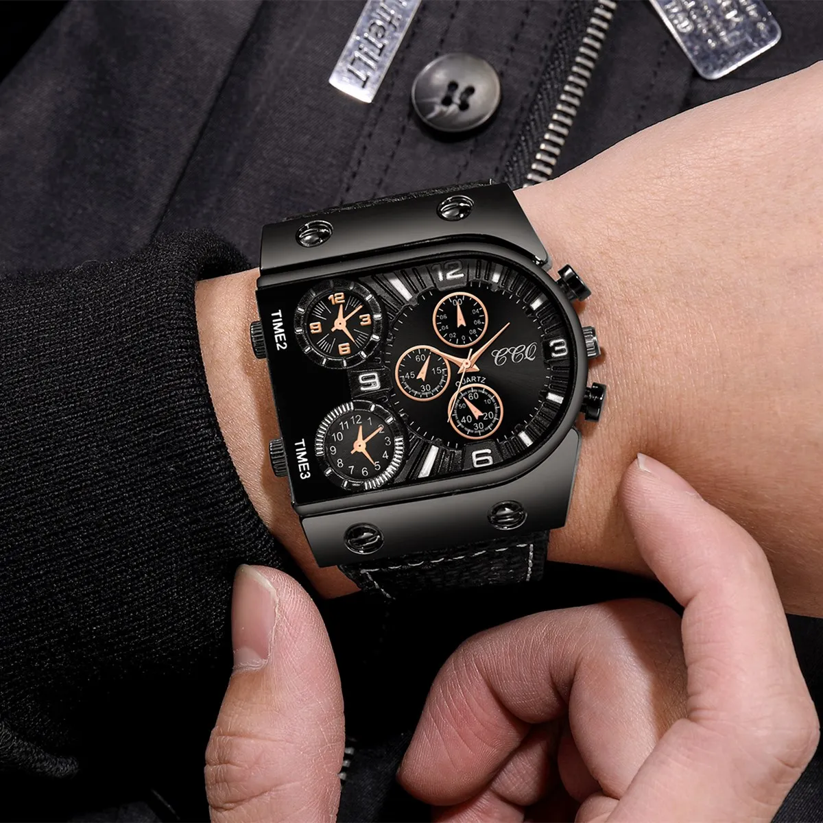 Fashion Decorative Five-eyes Big Dial Men's Quartz Watch Casual Leather Band Male Sports Watches