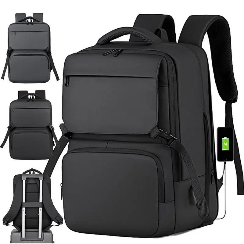 New Nylon Men's Commuter Backpack Business Laptop Bag USB Charging Port Multi-Pocket Daypack for Work Travel Daily