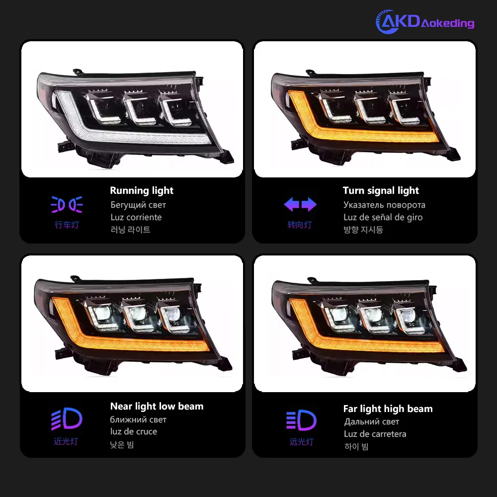 For Toyota Land Cruiser 2008-2015 Headlights DRL Day Run Light LED Bi Xenon Bulb Fog Lights Car Accessory LC200 Head Lamp