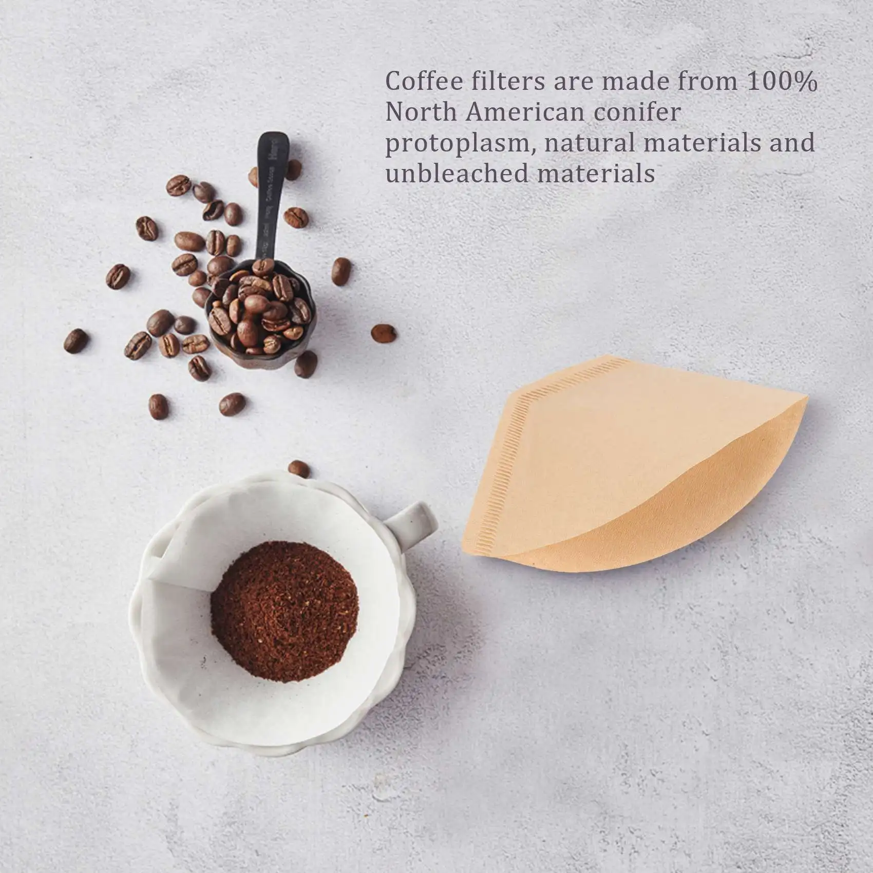N85R 100Pcs Coffee Filters Disposable Cone Paper Coffee Filter Natural Unbleached Filter 4-6 Cup for Pour Over Coffee Makers