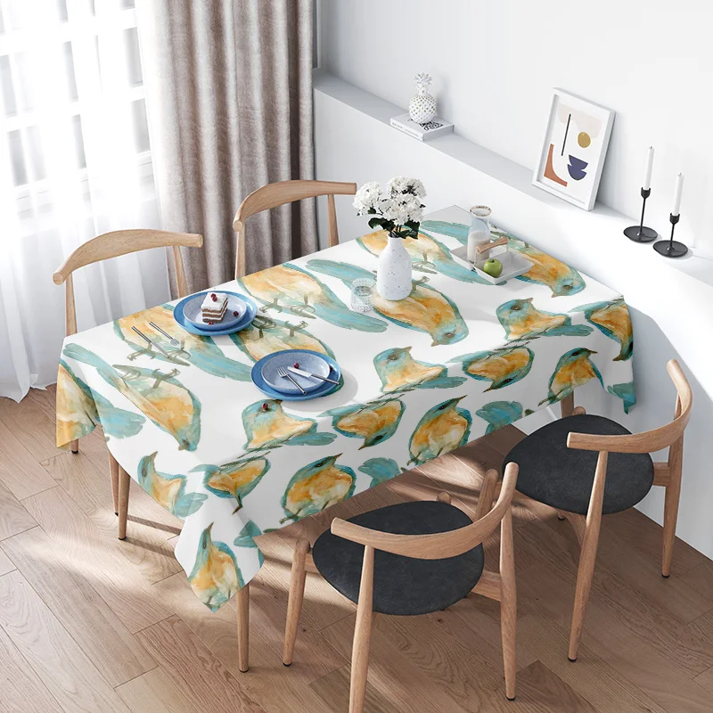 Watercolor Bird Print Tablecloth for Home DecorationSoft Cotton Material with Tassels Modern Dining Room Decorations Online Shop