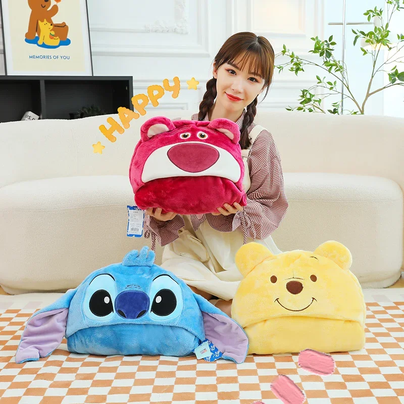 Disney strawberry bear cute sweet plush cape cape Stitch cartoon warm office nap folding air conditioner blanket