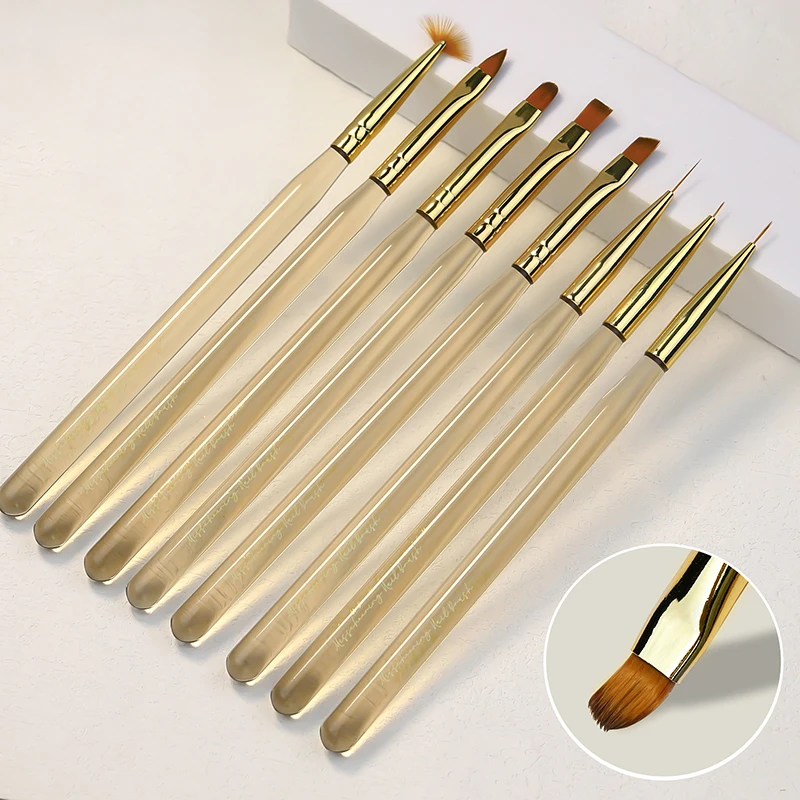 Nail Art Brush Liner Dotting Fan Design Acrylic Ice Through Tawny Rod Flat Painting Drawing Carving Pen UV Gel Manicure Tool