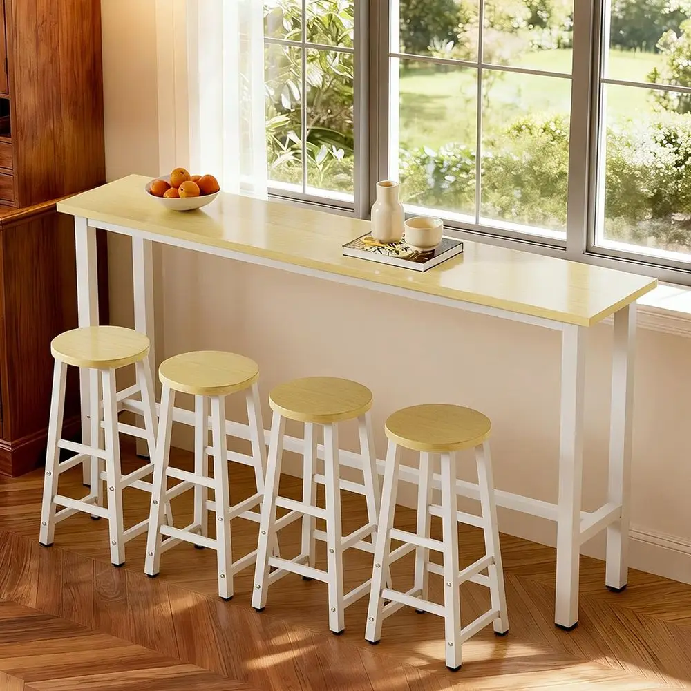

5Piece Bar Table amp Chairs Set, CounterHeight Pub Table with 4 Stools, Sturdy Metal Frame for Kitchen, Dining Room, Cafe amp A