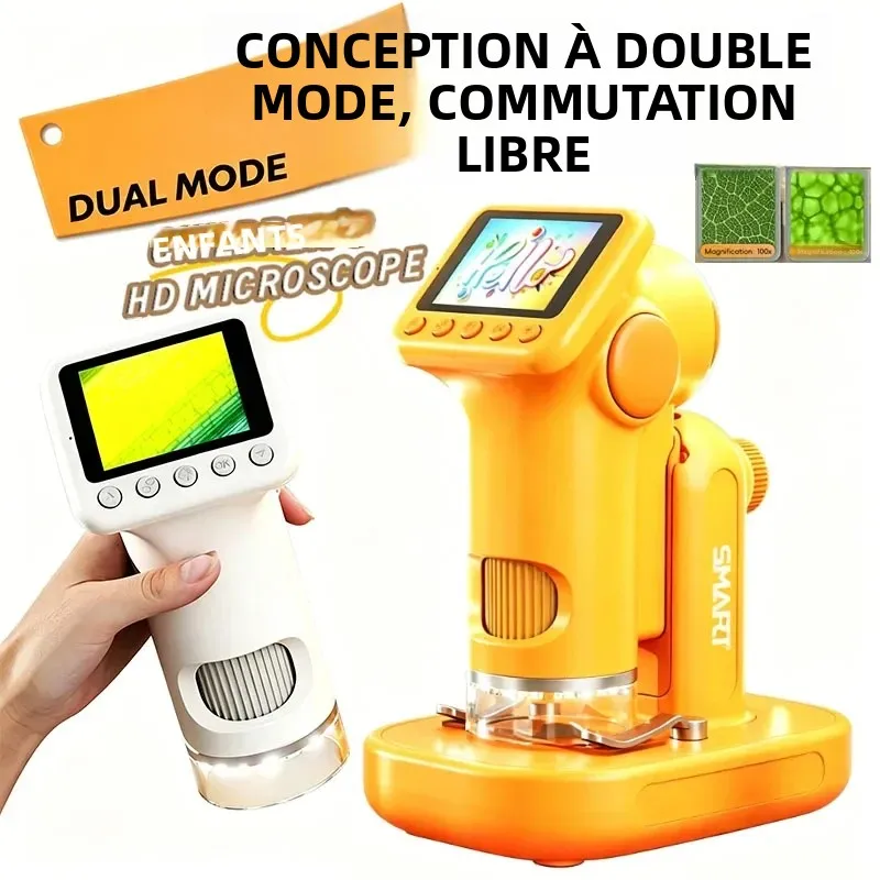 Microscope portable P02 1600X avec écran de 2 pouces, loupe pour enfants, mini microscope électronique portable, prend en charge les photos et les vidéos
