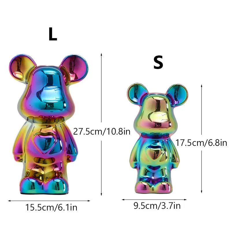 NORTHEUINS Ceramic Luxury Violence Bear Figurines Colorful  Electroplated Teddy Bear Collection Item Living Room Decor Ornaments