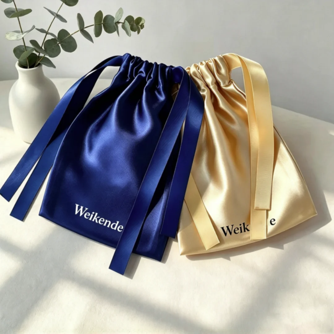 100Pcs Personalized Logo Satin Drawstring Pouches Jewelry Storage Bags Boutique Organizer for Candy Cosmetics Perfume Packaging