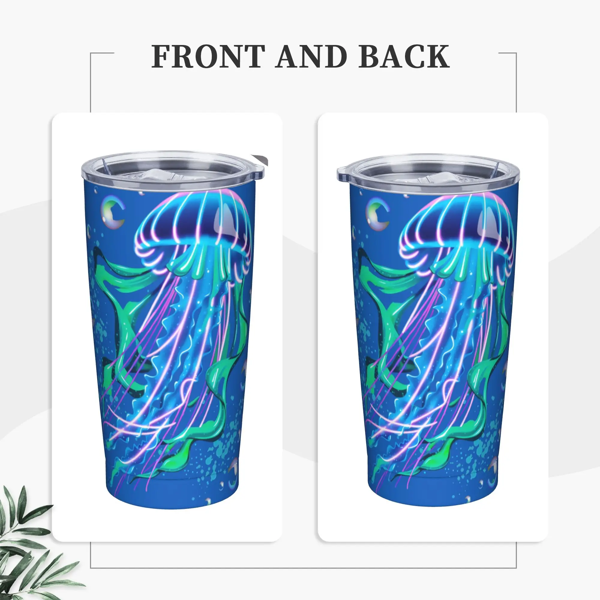 Aero Jellyfish Fiber Optic Art  Tumbler Vacuum Insulated Frutiger Aero Coffee Cups Stainless Steel Car Mugs Hot Cold Drink, 20oz